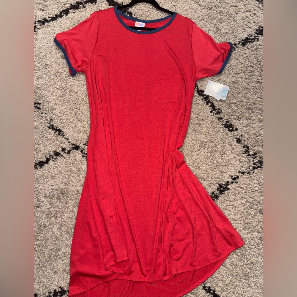 Red/Pink/Blue Short Sleeve Dress- LulaRoe NWT Carly Dress- Size 2XL
